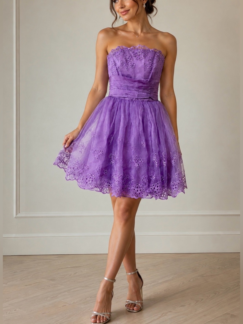 Betsey Johnson Purple Strapless Eyelet Lace Cocktail Dress